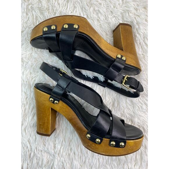 Coach Adessa Women's 9B Black Wooden Block Heel Peep Toe Sandals - Picture 8 of 10